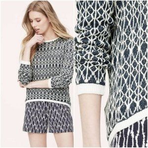 LOFT Navy Geo Elliptical Hem Linen Sweater XS-XL